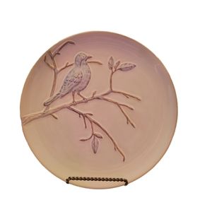 Pottery Barn 3D Embossed Blue Bird on Branch Coupe Salad Plate 9" Beige
